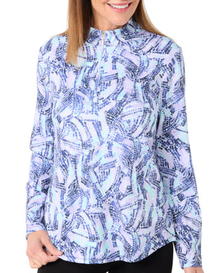 Thumbnail 4: Lillie Green Lillie Green Womens Long Sleeve 1/4 Zip Tile Wave Top 