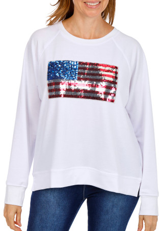 Thumbnail 1: Philosophy Philosophy Womens Long Sleeve Sequin USA Flag Top 