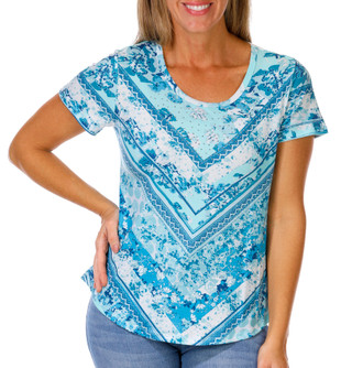 Thumbnail 1: ONE WORLD One World Petite Short Sleeve Crew Neck Embellished Top 
