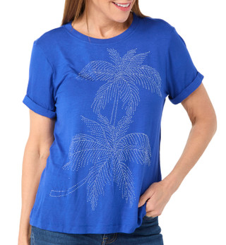 Thumbnail 1: Cocomo Cocomo Petite Short Sleeve Dolman Palm Print Tee 