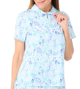 Thumbnail 2: Coral Bay Golf Coral Bay Golf Petite Long Sleeve 1/4 Zip Sea Critter Top 