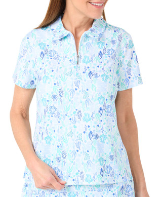 Thumbnail 1: Coral Bay Golf Coral Bay Golf Petite Long Sleeve 1/4 Zip Sea Critter Top 