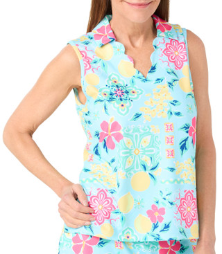 Thumbnail 3: Coral Bay Golf Coral Bay Golf Petite Sleeveless Scallop Split Neck Top 