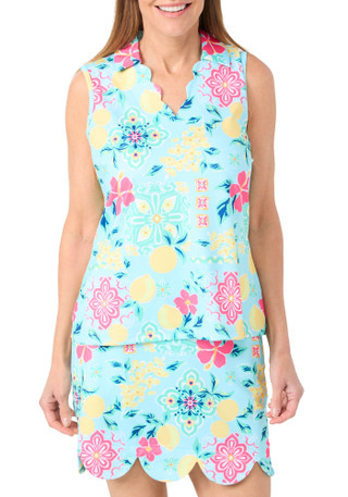 Thumbnail 4: Coral Bay Golf Coral Bay Golf Petite Sleeveless Scallop Split Neck Top 