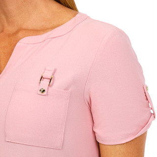 Thumbnail 2: 89th & Madison 89th & Madison Womens Short Sleeve Henley Buckle Top 