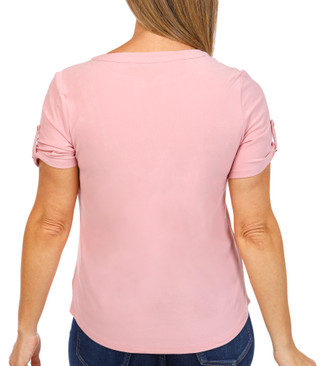 Thumbnail 3: 89th & Madison 89th & Madison Womens Short Sleeve Henley Buckle Top 