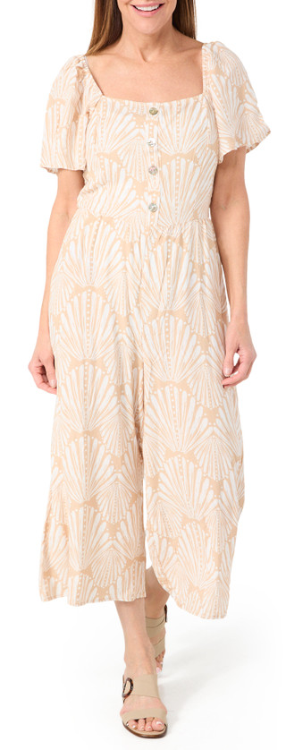 Thumbnail 2: Luxology Luxology Womens Short Sleeve Smocked Seashell Midi Dress 