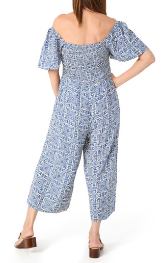 Thumbnail 2: Luxology Luxology Womens Short Sleeve Smocked Print Jumpsuit 