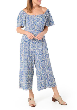 Thumbnail 3: Luxology Luxology Womens Short Sleeve Smocked Print Jumpsuit 