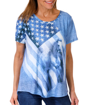 Thumbnail 1: ONE WORLD One World Womens Short Sleeve Americana Flag Horse Top 