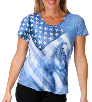 Thumbnail 1: ONE WORLD One World Petite Short Sleeve Americana Flag Horse Top 