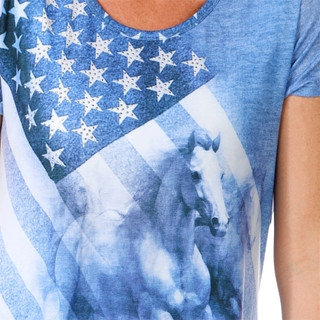 Thumbnail 3: ONE WORLD One World Petite Short Sleeve Americana Flag Horse Top 