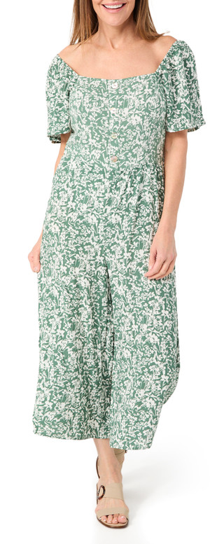 Thumbnail 2: Luxology Luxology Womens Short Sleeve Smocked Floral Jumpsuit 