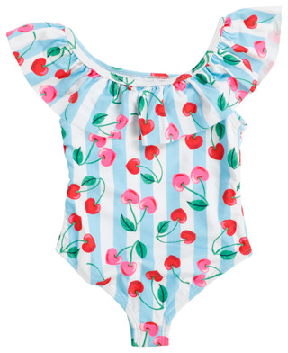 Thumbnail 2: Angel Beach Angel Beach Little Girls Cherry Stripe One Piece Swimsuit 