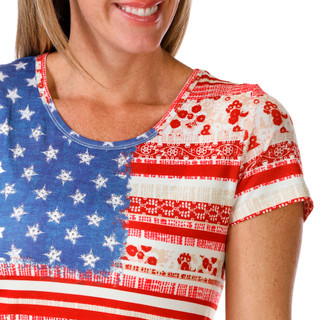 Thumbnail 2: ONE WORLD One World Petite Short Sleeve Americana Knit Flag Top 