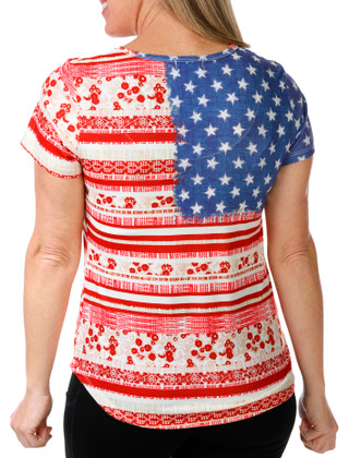 Thumbnail 3: ONE WORLD One World Petite Short Sleeve Americana Knit Flag Top 