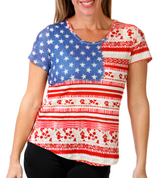 Thumbnail 1: ONE WORLD One World Petite Short Sleeve Americana Knit Flag Top 