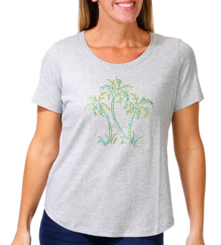 Thumbnail 1: Coral Bay Coral Bay Petite Short Sleeve Embellished Palms Knit Top 