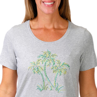 Thumbnail 3: Coral Bay Coral Bay Petite Short Sleeve Embellished Palms Knit Top 