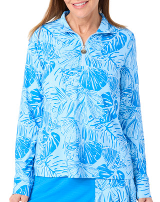 Thumbnail 1: Stella Parker Stella Parker Womens Long Sleeve Tropical Ruched Zipper Top 