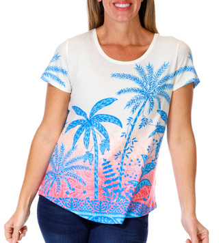 Thumbnail 1: Coral Bay Coral Bay Petite Short Sleeve Embellished Print Knit Top 