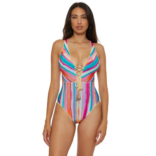 Thumbnail 1: Lucky Brand Lucky Brand Womens Porto Covo Lace Up One Piece Swimsuit 
