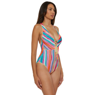 Thumbnail 5: Lucky Brand Lucky Brand Womens Porto Covo Lace Up One Piece Swimsuit 