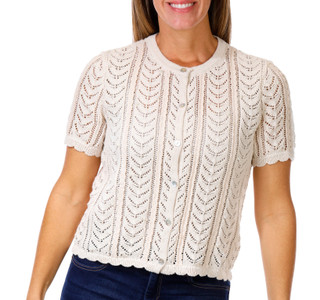 Thumbnail 1: JASON WU Jason Wu Womens Short Sleeve Pointelle Pearl Knit Cardigan 