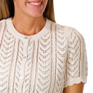Thumbnail 3: JASON WU Jason Wu Womens Short Sleeve Pointelle Pearl Knit Cardigan 
