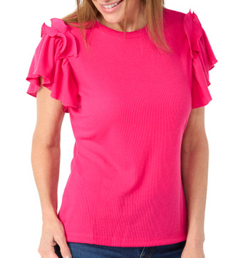 Thumbnail 2: Kiss & Fly Kiss & Fly Petite Ruffle Short Sleeve Ribbed Top 