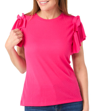 Thumbnail 1: Kiss & Fly Kiss & Fly Petite Ruffle Short Sleeve Ribbed Top 