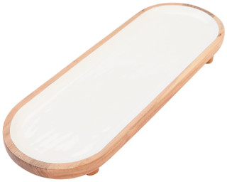 Thumbnail 1: AVA Ava Footed Wood & Enamel Platter 
