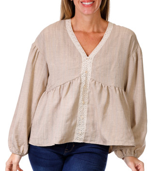 Thumbnail 1: Floral & Ivy Floral & Ivy Womens Long Sleeve Germaine Lace Trim Top 