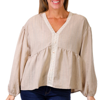 Thumbnail 1: Floral & Ivy Floral & Ivy Womens Long Sleeve Germaine Lace Trim Top 