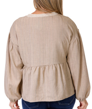 Thumbnail 3: Floral & Ivy Floral & Ivy Womens Long Sleeve Germaine Lace Trim Top 