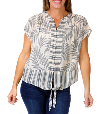 Thumbnail 1: Zac & Rachel Zac & Rachel Womens Short Sleeve Palm Tie Front Top 