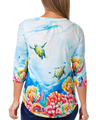 Thumbnail 2: ART & SOL Art & Sol Womens 3/4 Sleeve Print Smock Shoulder Henley Top 