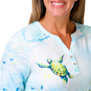 Thumbnail 3: ART & SOL Art & Sol Womens 3/4 Sleeve Print Smock Shoulder Henley Top 