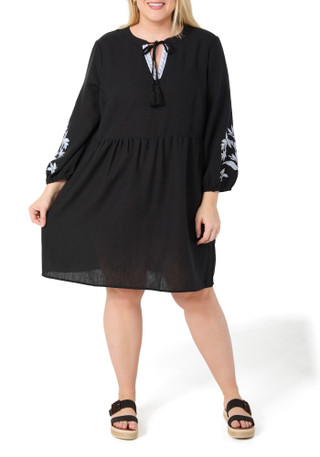 Thumbnail 1: HARPER 241 Harper 241 Plus Long Peasant Sleeve Embroidered Dress 