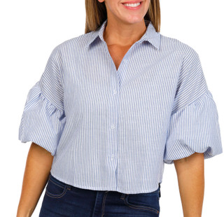Thumbnail 1: LIV LOS ANGELES Liv Los Angeles Petite Puff Sleeve Striped Button Top 