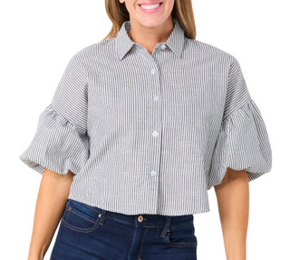 Thumbnail 2: LIV LOS ANGELES Liv Los Angeles Petite Puff Sleeve Striped Button Top 
