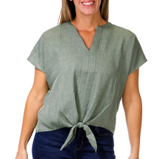 Thumbnail 1: Chenault Chenault Petite Short Sleeve Solid Tie Front Top 