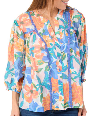 Thumbnail 2: Zac & Rachel Zac & Rachel Womens 3/4 Sleeve Floral Slub Button Down Top 