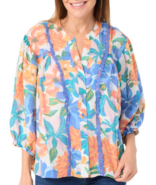 Thumbnail 1: Zac & Rachel Zac & Rachel Womens 3/4 Sleeve Floral Slub Button Down Top 