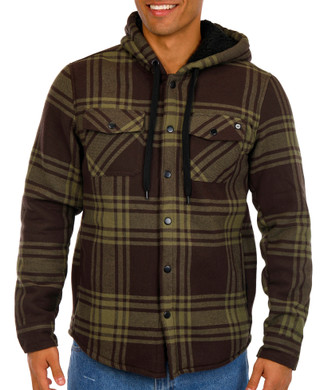 Thumbnail 1: HI TEC Hi Tec Mens Plaid Flannel Sherpa Lined Hooded Shacket 