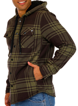 Thumbnail 3: HI TEC Hi Tec Mens Plaid Flannel Sherpa Lined Hooded Shacket 