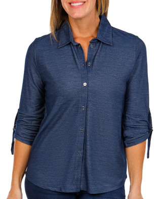 Thumbnail 1: 89th & Madison 89th & Madison Womens 3/4 Sleeve Button Down Top 
