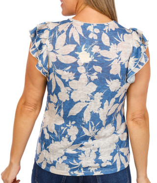 Thumbnail 2: Chenault Chenault Womens Double Ruffle Sleeve Floral Top 