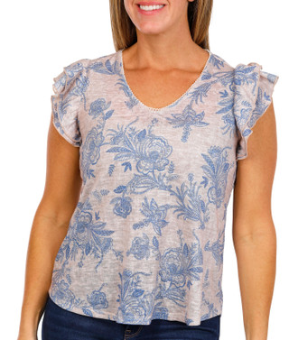 Thumbnail 1: Chenault Chenault Womens Double Ruffle Sleeve Floral Top 