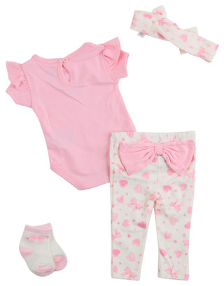 Thumbnail 2: Baby Essentials Baby Essentials Baby Girls 4 Pc Valentines Heart Pants Set 